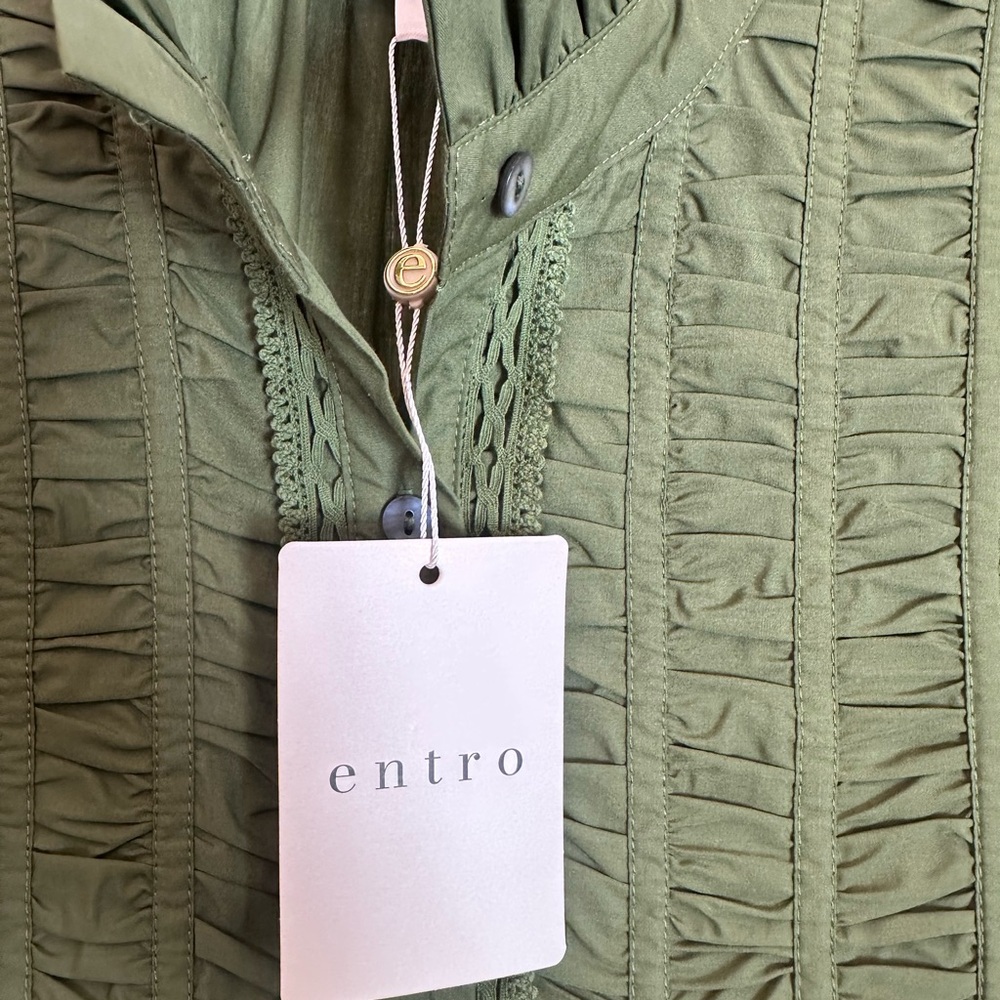 Entro Olive Blouse with Ruffle Accents - Picture 3 of 5